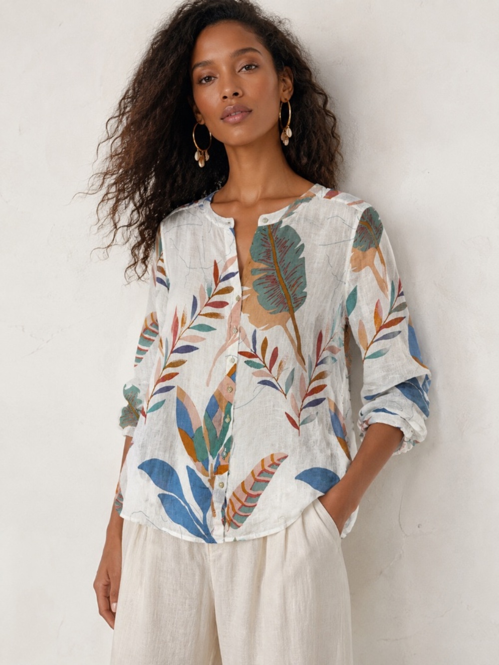 Cynthia Rowley 100% Linen Blouse Resort Wear Tropical Print Women’s size 1X